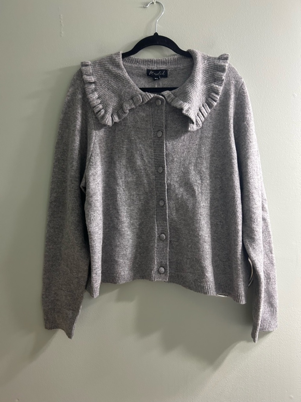 NWT marled button up cardigan sweater ruffled collar wool